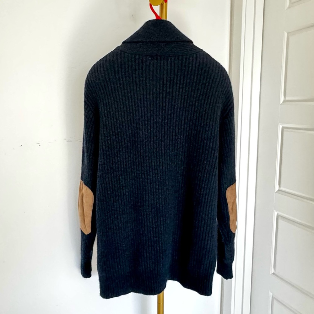 Men’s Grandpacore‎ Navy Blue Ribbed Wool Shawl Collar Cardigan Elbow Patch Sz XL - Picture 11 of 12